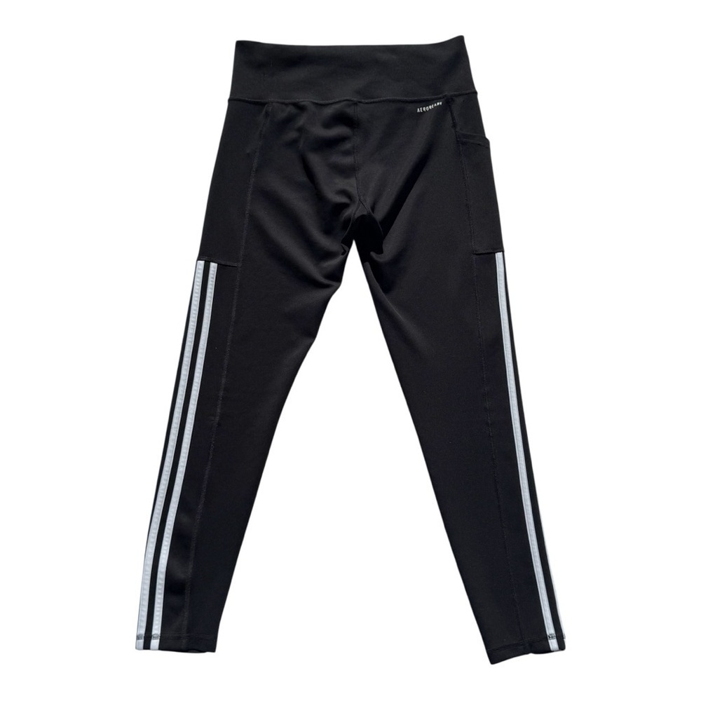 Adidas Aeroready Black 3-Stripes High-Rise Pocket Leggings Size Medium - Picture 2 of 11
